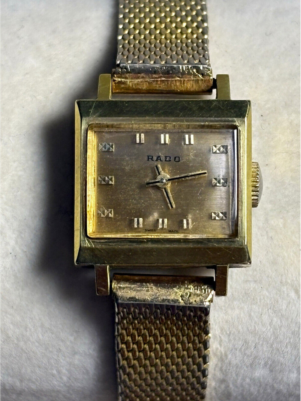 Rado Swiss Made Vintage Women's Mechanical Manual Rectangle Watch Gold 19mm RUNS